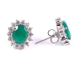 Redgem Silver jewelery Stud Earrings Natural Onyx Green