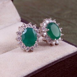 Redgem Silver jewelery Stud Earrings Natural Onyx Green