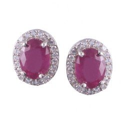 Redgem 925 Silver Stud Earrings Natural Ruby Pink