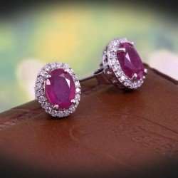 Redgem 925 Silver Stud Earrings Natural Ruby Pink