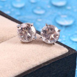 Redgem Silver Stud Earrings Natural Crystal Quartz Colorless