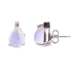 Silver Stud Earrings Natural Rainbow Moonstone White