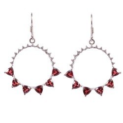 Redgem Silver Dangle Earrings Precious Gem Natural Garnet Red