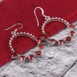 Redgem Silver Dangle Earrings Precious Gem Natural Garnet Red