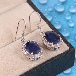 Redgem Silver Dangle Earrings Natural Blue Sapphire