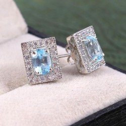 Redgem Silver Stud Earrings Natural Sky Blue Topaz Sky Blue 925 jewelery