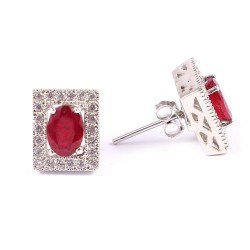 Redgem Silver Stud Earrings Precious Gem Natural Ruby Red