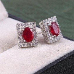 Redgem Silver Stud Earrings Precious Gem Natural Ruby Red