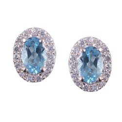 Redgem 925 Silver Stud Earrings Precious Gems Sky Blue Topaz