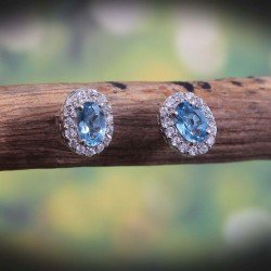 Redgem 925 Silver Stud Earrings Precious Gems Sky Blue Topaz