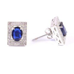 Silver Stud Earrings Precious Gem Natural Blue Sapphire