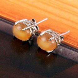 Redgem Silver Stud Earrings Natural Moonstone Peach