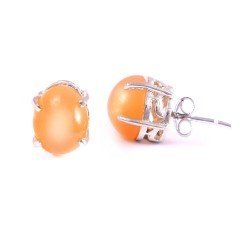 Redgem Silver Stud Earrings Natural Moonstone Peach