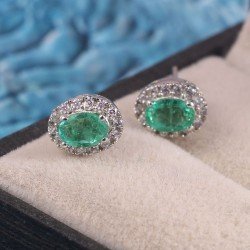 Redgem Natural Emerald Green Silver Stud Earrings