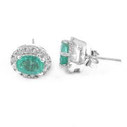 Redgem Natural Emerald Green Silver Stud Earrings