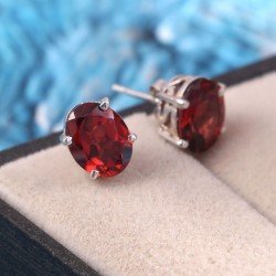 Redgem Natural Garnet Red Silver Stud Earrings precious jewelery