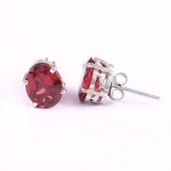 Redgem Natural Garnet Red Silver Stud Earrings precious jewelery