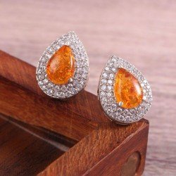 Redgem Silver Stud Earrings Amber Yellow