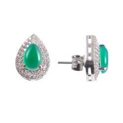 Redgem Silver Stud Earrings Natural Onyx Green