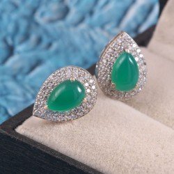Redgem Silver Stud Earrings Natural Onyx Green