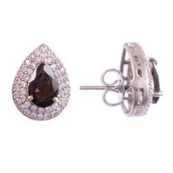 Redgem Silver Stud Earrings Natural Smoky Quartz Brown