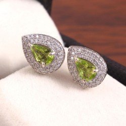 Redgem Silver Stud Earrings Natural Peridot Green