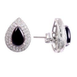 Redgem Natural Onyx Black Silver Stud Earrings