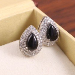 Redgem Natural Onyx Black Silver Stud Earrings