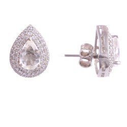 Redgem Silver 925 Stud Earrings Natural Rock Crystal Colorless
