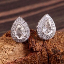 Redgem Silver 925 Stud Earrings Natural Rock Crystal Colorless