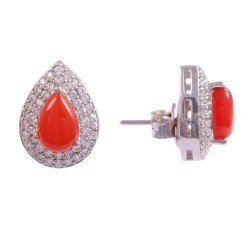Redgem Natural Onyx Red Silver Stud Earrings