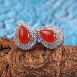 Redgem Natural Onyx Red Silver Stud Earrings