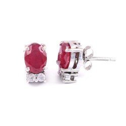 Redgem Silver Stud Earrings Natural Ruby Red