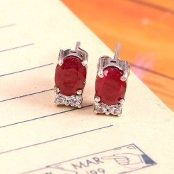 Redgem Silver Stud Earrings Natural Ruby Red