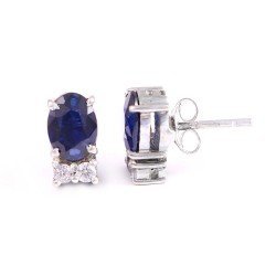 Redgem Silver Stud Earrings Precious Gem Natural Blue Sapphire