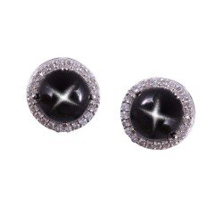 Redgem 925 Sterling Silver Stud Earrings for Women – Natural Black Star Gemstone (Black)