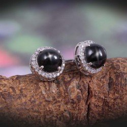 Redgem 925 Sterling Silver Stud Earrings for Women – Natural Black Star Gemstone (Black)