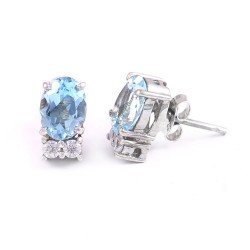 Redgem Natural Sky Blue Topaz 925 Silver Stud Earrings Sky Blue