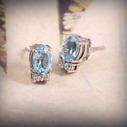 Redgem Natural Sky Blue Topaz 925 Silver Stud Earrings Sky Blue