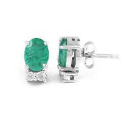 Redgem Silver Stud Earrings Natural Emerald Green