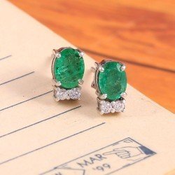 Redgem Silver Stud Earrings Natural Emerald Green