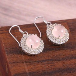 Redgem Silver Dangle Earrings Natural Rose Quartz Pink