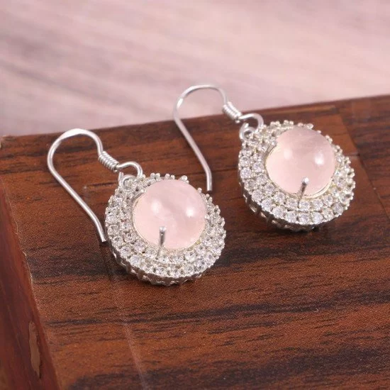 redgem silver dangle earrings natural rose quartz pink jaer205 women's fashion redgem silver dangle earrings natural rose quartz pink redgem 567