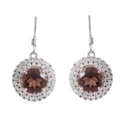 Redgem Silver Dangle Earrings Natural Smoky Quartz Brown