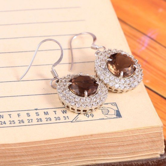 redgem silver dangle earrings natural smoky quartz brown jaer206 women's fashion redgem silver dangle earrings natural smoky quartz brown redgem 568