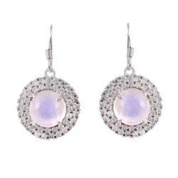 Redgem Silver Dangle Earrings Natural Rainbow Moonstone White