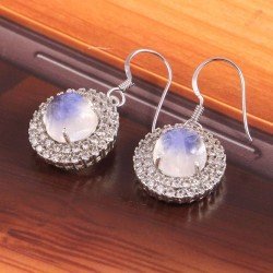 Redgem Silver Dangle Earrings Natural Rainbow Moonstone White