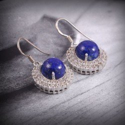 Redgem Silver Dangle Earrings Natural Lapis Lazuli Blue