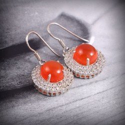 Redgem Silver Dangle Earrings Natural Onyx Red