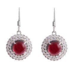 Redgem Silver Dangle Earrings Natural Garnet Red